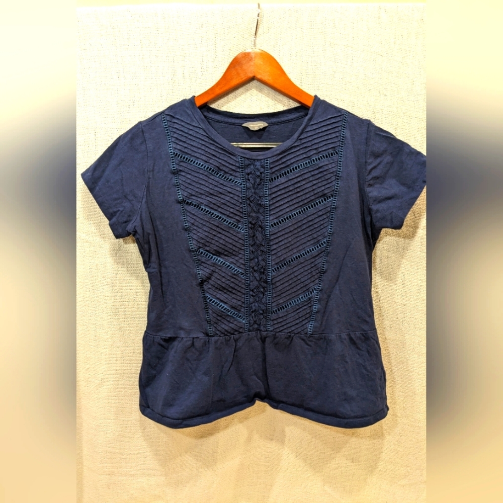 Navy Peplum Tee with Eyelet Details